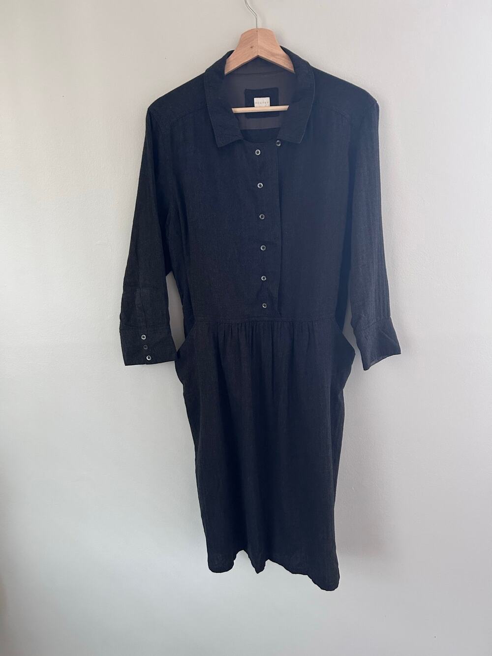 Poetry Fashion Fall Midi Dress Cotton Wool Blend Charcoal Gray Long Sleeve US 16